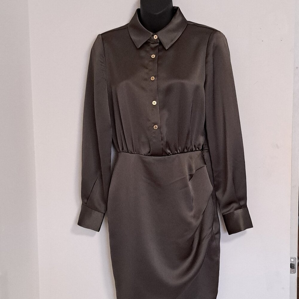 Guess By Marciano Drab Olive Green Button Down Faux Wrap Dress Size Misses O